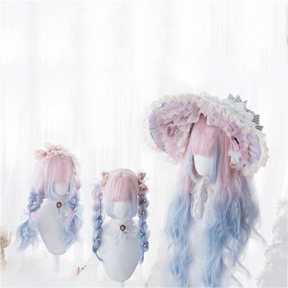 Lolita Pink Blue Gradient Long Curly Wig MK15369 - mkkawaiishop