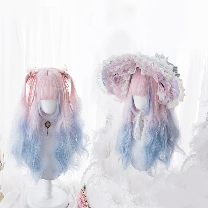 Lolita Pink Blue Gradient Long Curly Wig MK15369 - mkkawaiishop