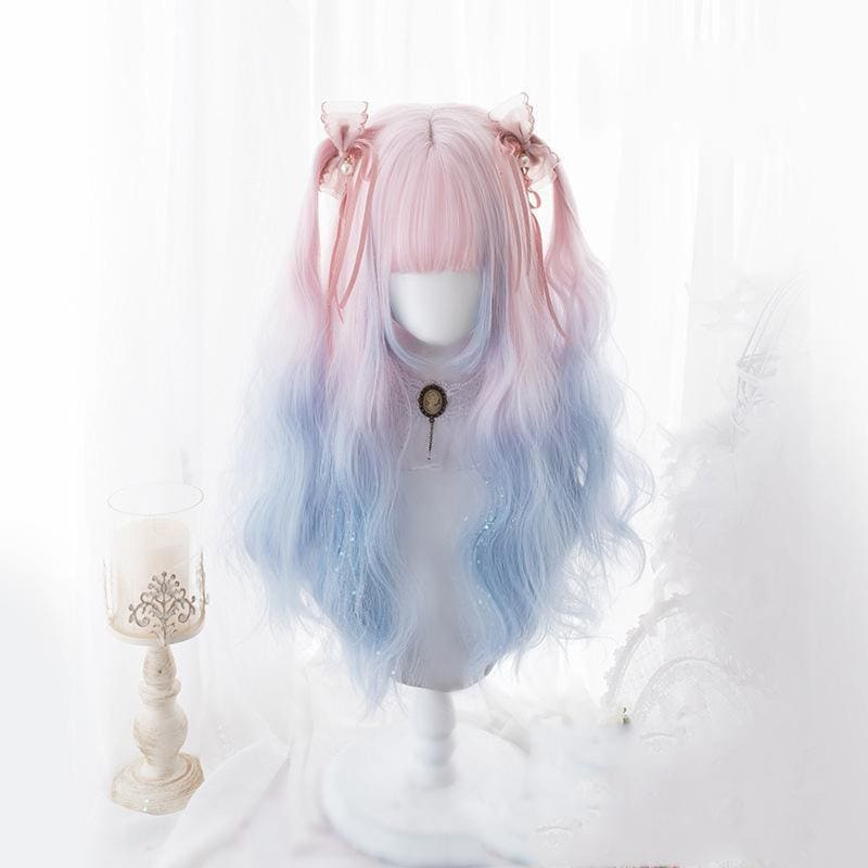 Lolita Pink Blue Gradient Long Curly Wig MK15369 - mkkawaiishop