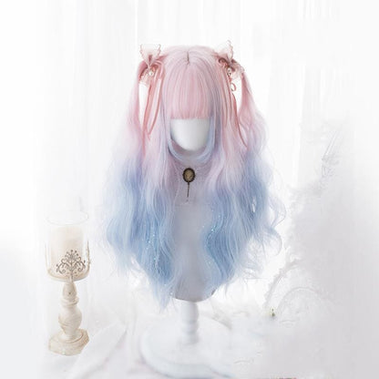 Lolita Pink Blue Gradient Long Curly Wig MK15369 - mkkawaiishop