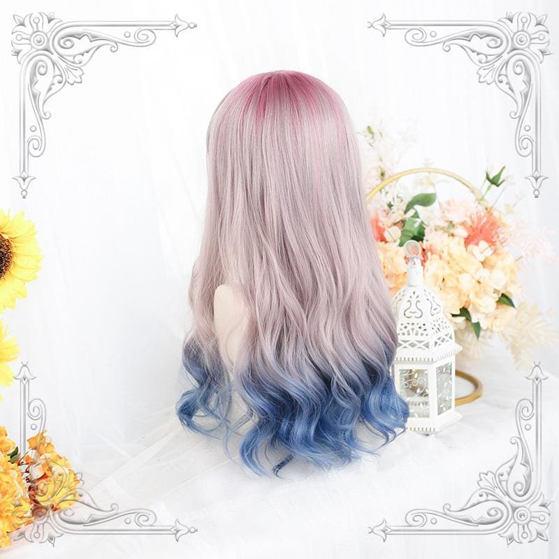 Lolita Pink Blue Gradient Long Curly Wig MK15518 - mkkawaiishop