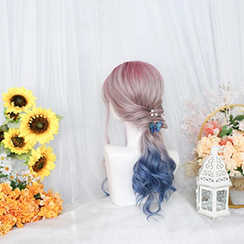 Lolita Pink Blue Gradient Long Curly Wig MK15518 - mkkawaiishop