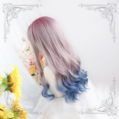 Lolita Pink Blue Gradient Long Curly Wig MK15518 - mkkawaiishop