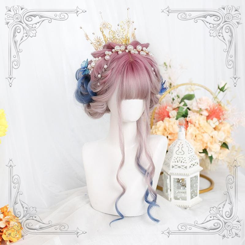 Lolita Pink Blue Gradient Long Curly Wig MK15518 - mkkawaiishop