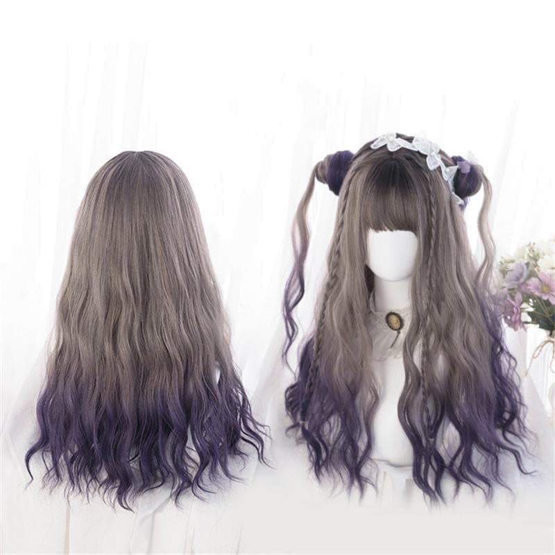 Cute Lolita Gray Gradient Dark Purple Curly Wig MM1662 - mkkawaiishop