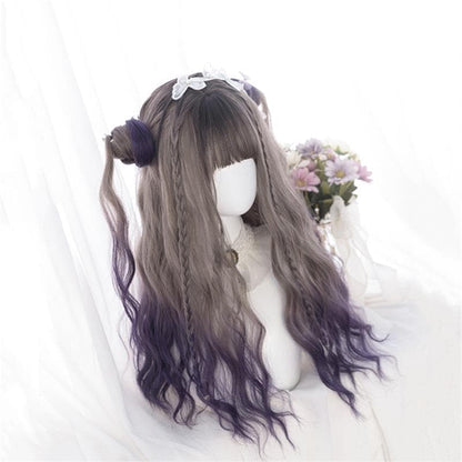 Cute Lolita Gray Gradient Dark Purple Curly Wig MM1662 - mkkawaiishop