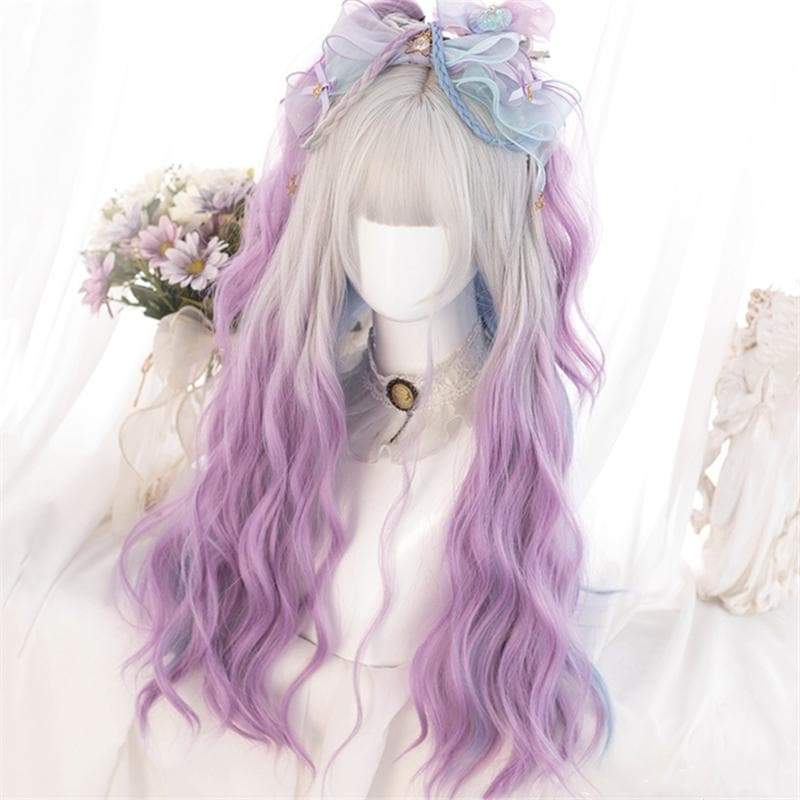 Lolita Cute Platinum Blue Purple Gradient Curly Wig MM1661 - mkkawaiishop