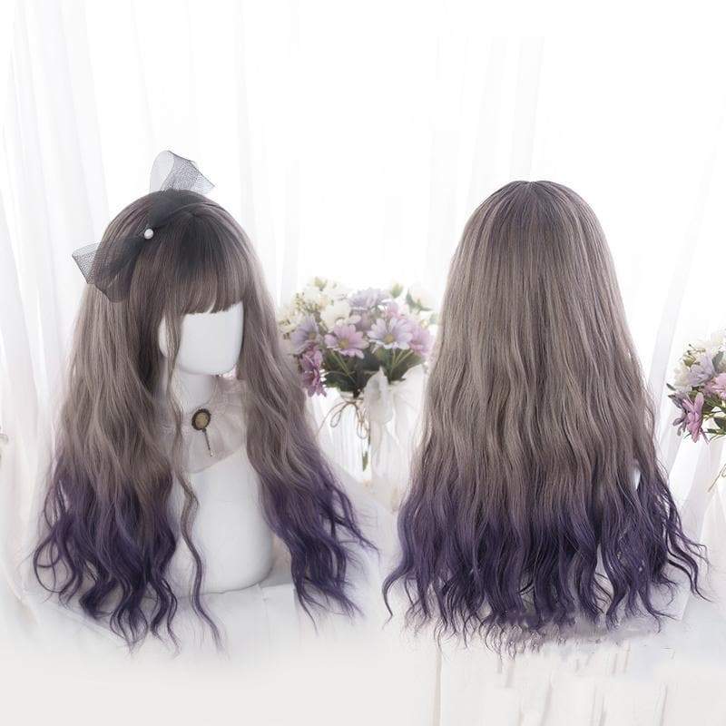 Cute Lolita Gray Gradient Dark Purple Curly Wig MM1662 - mkkawaiishop