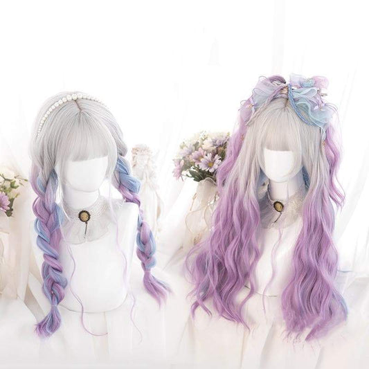 Lolita Cute Platinum Blue Purple Gradient Curly Wig MM1661 - mkkawaiishop