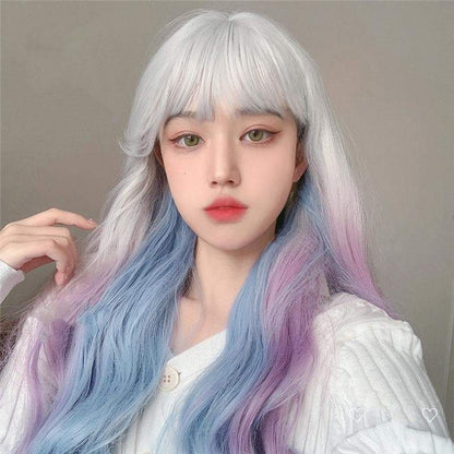 Kawaii 3 Colors eGirl Lolita Purple White Blue Gradient Big Wavy Long Curly Wig MM1664 - mkkawaiishop