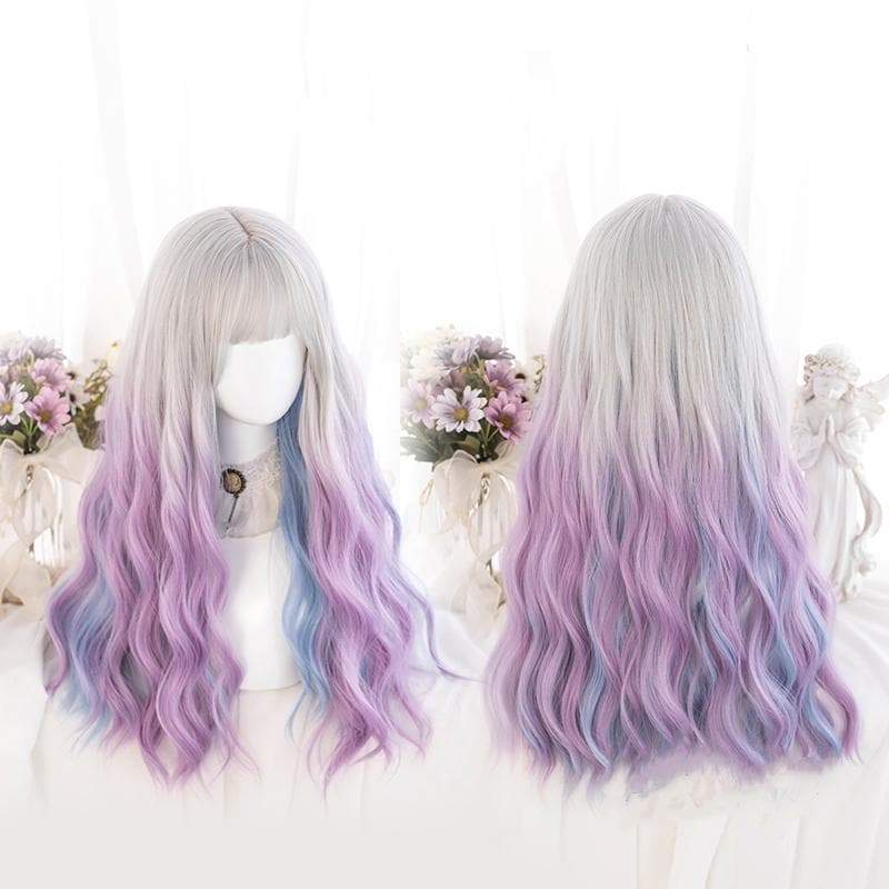 Lolita Cute Platinum Blue Purple Gradient Curly Wig MM1661 - mkkawaiishop