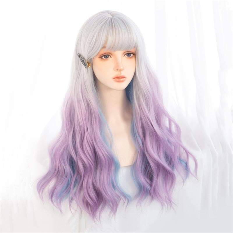 Kawaii 3 Colors eGirl Lolita Purple White Blue Gradient Big Wavy Long Curly Wig MM1664 - mkkawaiishop