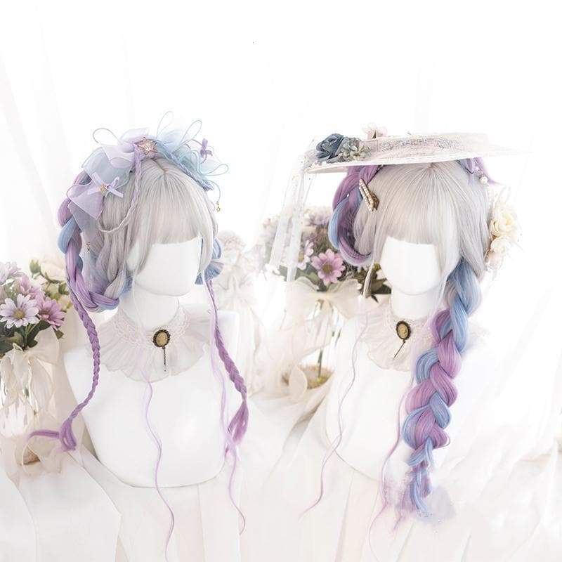 Lolita Cute Platinum Blue Purple Gradient Curly Wig MM1661 - mkkawaiishop