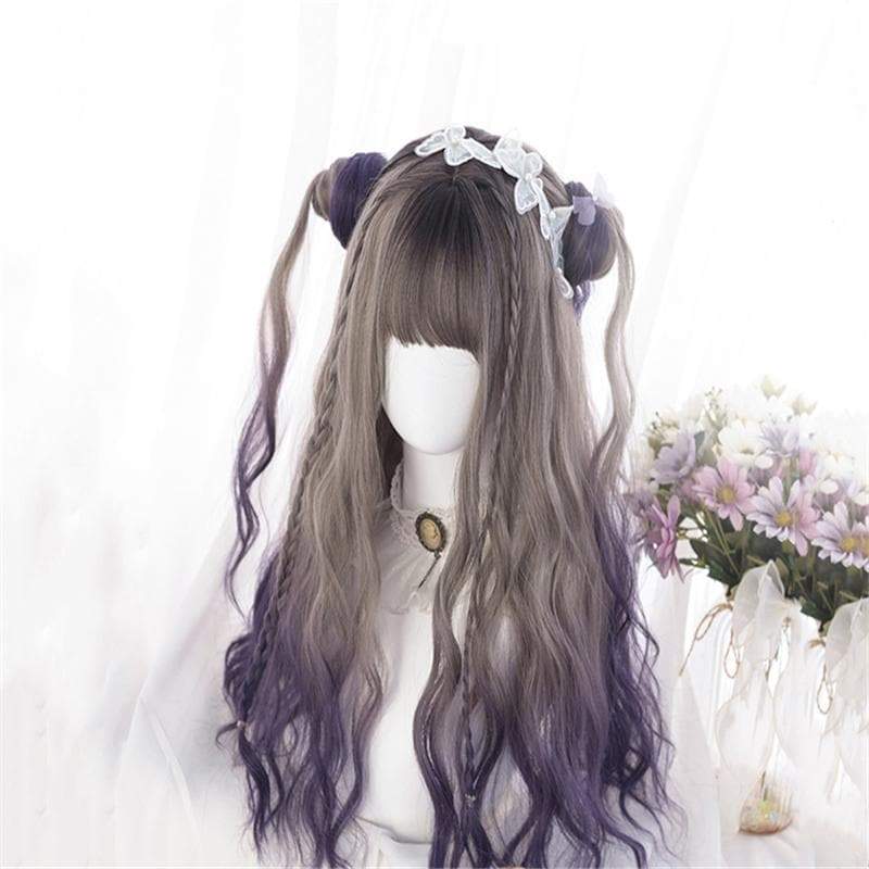 Cute Lolita Gray Gradient Dark Purple Curly Wig MM1662 - mkkawaiishop