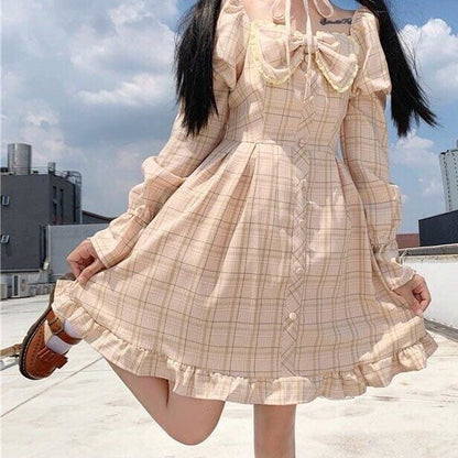 Olivia Snowbird Plaid Kawaii Princess Dolly Dress with Choker - mkkawaiishop