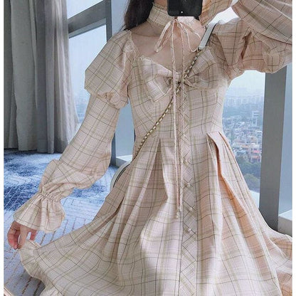 Olivia Snowbird Plaid Kawaii Princess Dolly Dress with Choker - mkkawaiishop