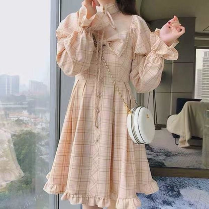 Olivia Snowbird Plaid Kawaii Princess Dolly Dress with Choker - mkkawaiishop