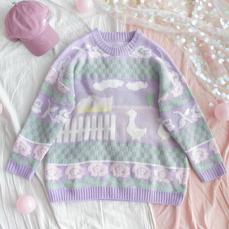 Pastel Kawaii Aesthetic Fairy Kei Duck Sweater - mkkawaiishop