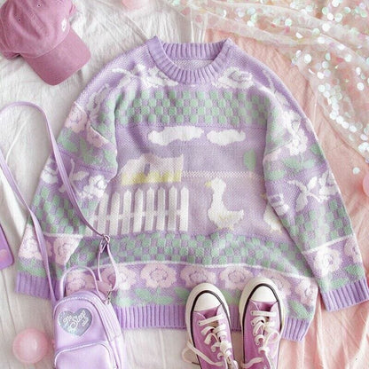 Pastel Kawaii Aesthetic Fairy Kei Duck Sweater - mkkawaiishop