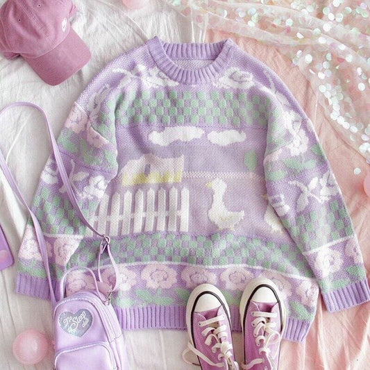 Pastel Kawaii Aesthetic Fairy Kei Duck Sweater - mkkawaiishop