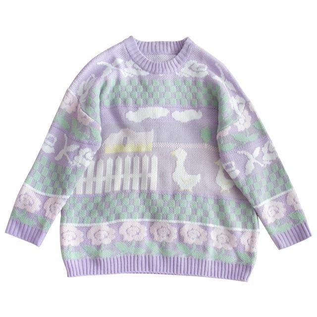 Pastel Kawaii Aesthetic Fairy Kei Duck Sweater - mkkawaiishop