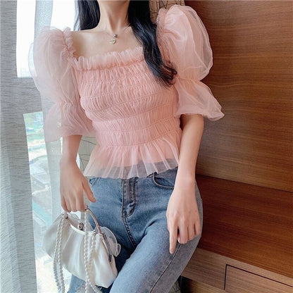 Pastel Rainbow Kawaii Princess Tulle Blouse - mkkawaiishop