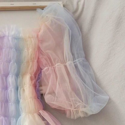Pastel Rainbow Kawaii Princess Tulle Blouse - mkkawaiishop