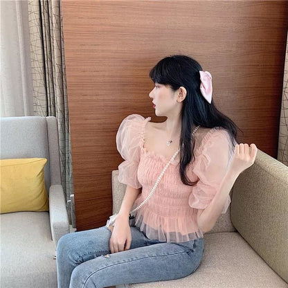 Pastel Rainbow Kawaii Princess Tulle Blouse - mkkawaiishop