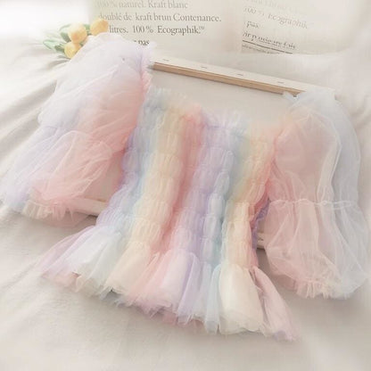 Pastel Rainbow Kawaii Princess Tulle Blouse - mkkawaiishop