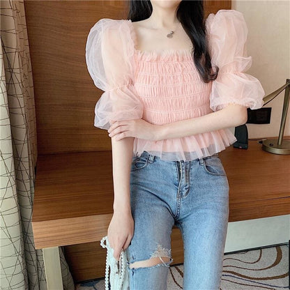 Pastel Rainbow Kawaii Princess Tulle Blouse - mkkawaiishop