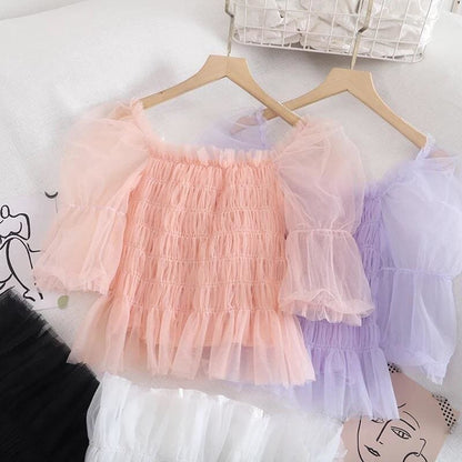 Pastel Rainbow Kawaii Princess Tulle Blouse - mkkawaiishop