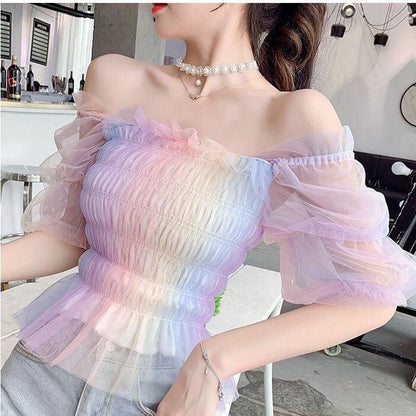 Pastel Rainbow Kawaii Princess Tulle Blouse - mkkawaiishop