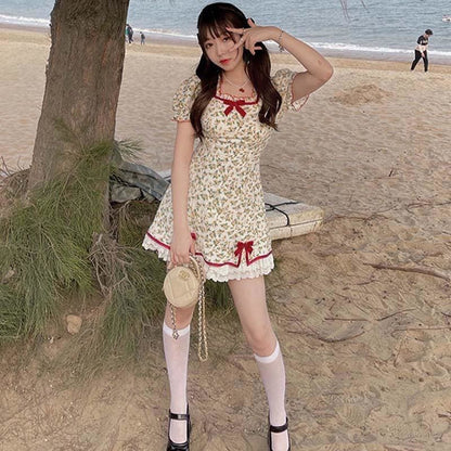 Petal Forest Kawaii Princess Floral Cottage Mini Dress - mkkawaiishop