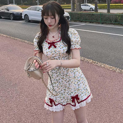 Petal Forest Kawaii Princess Floral Cottage Mini Dress - mkkawaiishop