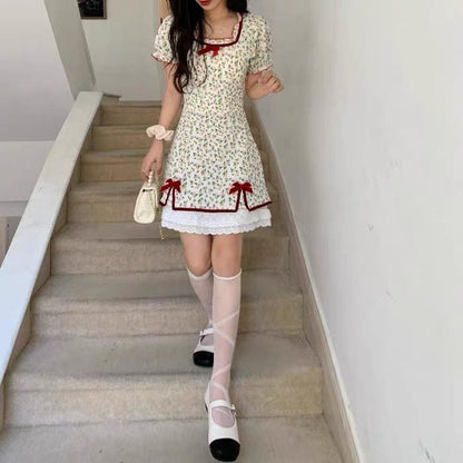 Petal Forest Kawaii Princess Floral Cottage Mini Dress - mkkawaiishop