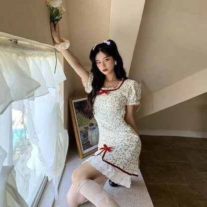 Petal Forest Kawaii Princess Floral Cottage Mini Dress - mkkawaiishop