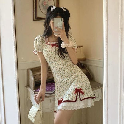 Petal Forest Kawaii Princess Floral Cottage Mini Dress - mkkawaiishop