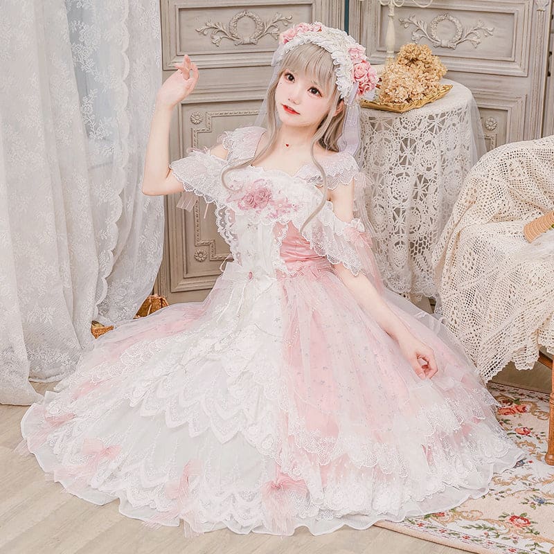 Princess Kawaii Pink Lolita Lace Dress MK17703 - mkkawaiishop