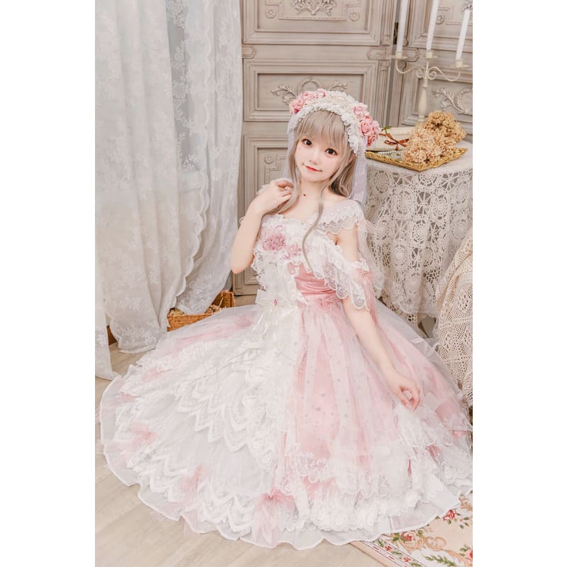 Princess Kawaii Pink Lolita Lace Dress MK17703 - mkkawaiishop