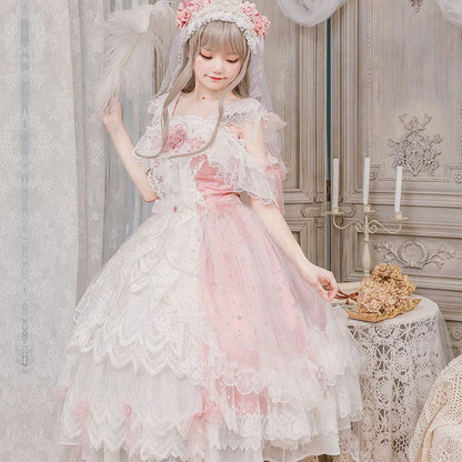 Princess Kawaii Pink Lolita Lace Dress MK17703 - mkkawaiishop