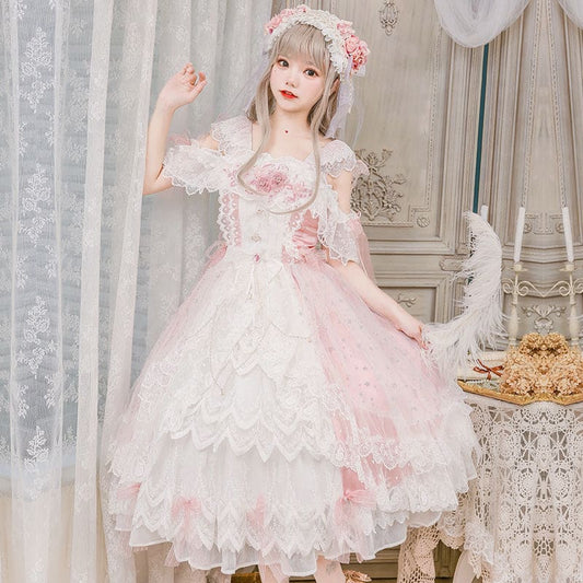 Princess Kawaii Pink Lolita Lace Dress MK17703 - mkkawaiishop