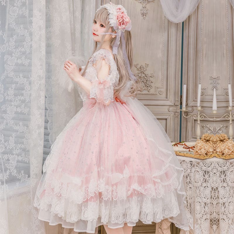 Princess Kawaii Pink Lolita Lace Dress MK17703 - mkkawaiishop