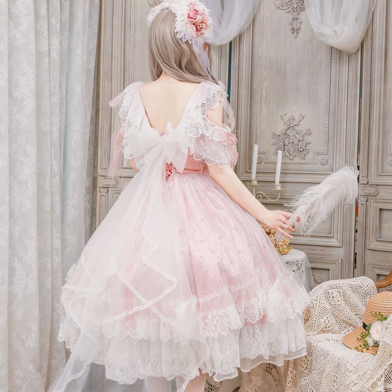 Princess Kawaii Pink Lolita Lace Dress MK17703 - mkkawaiishop