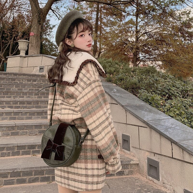 Japanese Fshion Sweet Princess Plaid Wool Short Coat Skirt Suit BM182 - mkkawaiishop