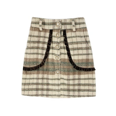 Japanese Fshion Sweet Princess Plaid Wool Short Coat Skirt Suit BM182 - mkkawaiishop