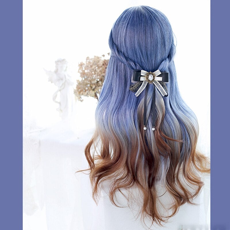 Harajuku Lolita Blue Brown Gradient Long Curly Wig MM2221 - mkkawaiishop