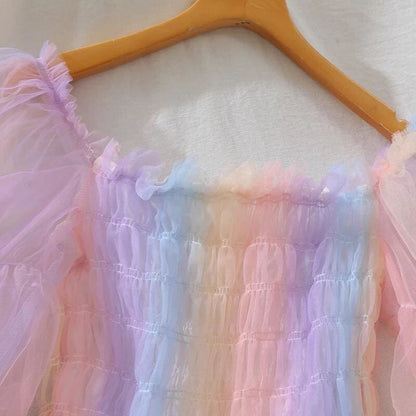 Rainbow Pastel Kawaii Aesthetic Princess Crop Top - mkkawaiishop