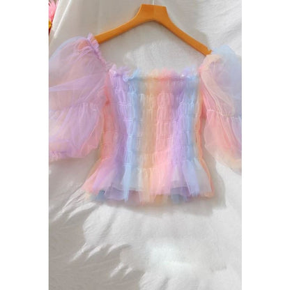 Rainbow Pastel Kawaii Aesthetic Princess Crop Top - mkkawaiishop