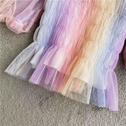 Rainbow Pastel Kawaii Aesthetic Princess Crop Top - mkkawaiishop