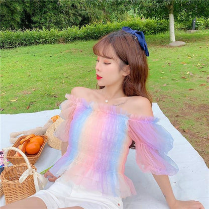 Rainbow Pastel Kawaii Aesthetic Princess Crop Top - mkkawaiishop